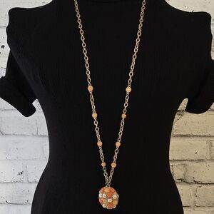 Lia Sophia Long Pendant Necklace – Gold Chain with Colorful Beaded Orb Statement